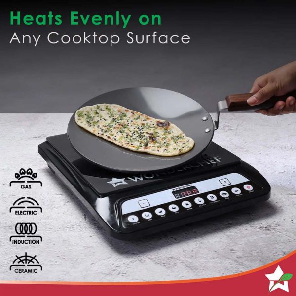 WONDERCHEF Ebony 25 cm Roti Tawa | Wooden Handle | Hard Anodized Aluminium | 4.06 mm | 5 Years Warranty | Black 63152886 (WON757) - Image 3