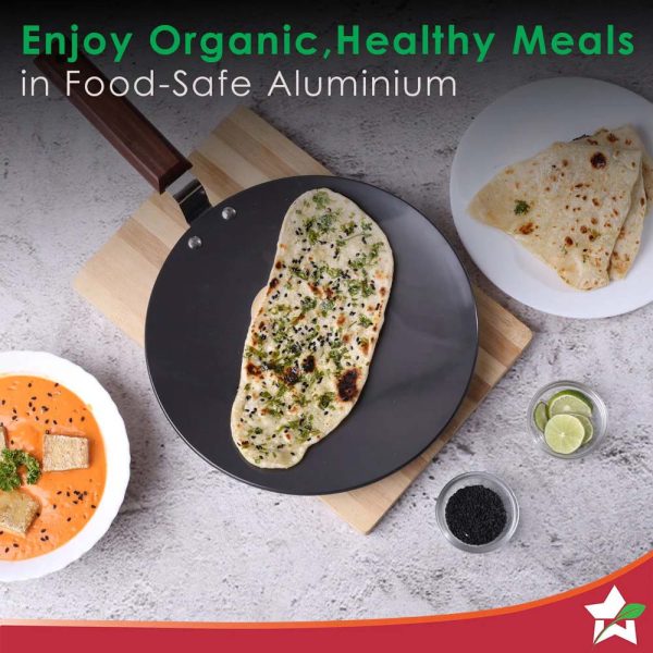 WONDERCHEF Ebony 25 cm Roti Tawa | Wooden Handle | Hard Anodized Aluminium | 4.06 mm | 5 Years Warranty | Black 63152886 (WON757) - Image 4