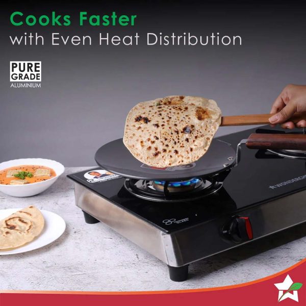 WONDERCHEF Ebony 25 cm Roti Tawa | Wooden Handle | Hard Anodized Aluminium | 4.06 mm | 5 Years Warranty | Black 63152886 (WON757) - Image 5