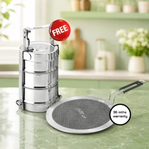 SOLITAIRE Non Stick Triply Stainless Steel Honey Comb Flat Pan 25cm HCRT01 + Free TS05 Tiffin worth Rs 650