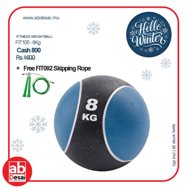 FITNESS Weight Ball 8Kg FIT105 + Free FIT092 Skipping Rope