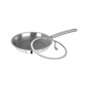 SOLITAIRE Non Stick Triply Stainless Steel Honey Comb Fry Pan with Glass Lid 22cm HCFGL02