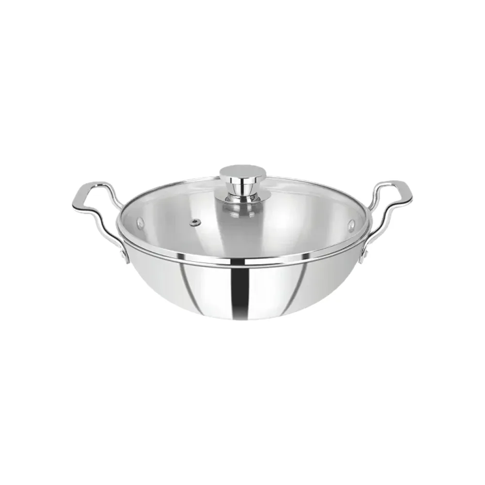 SOLITAIRE Triply Stainless Steel Wok 30cm Induction Base with Glass Lid TPKGL06 + Add Rs 250 Get MIT066 1500ml Clay Curd Pot  worth Rs 600 - Image 6