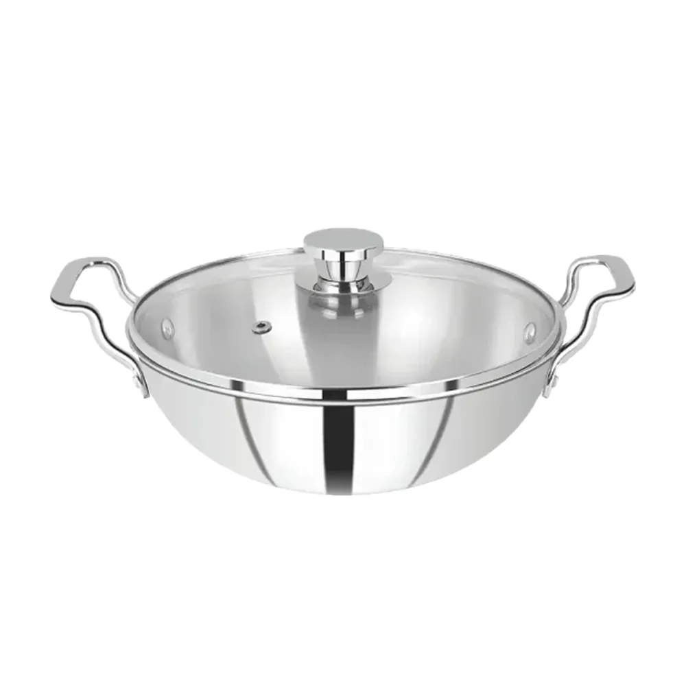 SOLITAIRE Triply Stainless Steel Wok 34cm Induction Base with Glass Lid TPKGL08 + Add Rs 250 Get MIT066 1500ml Clay Curd Pot  worth Rs 600 - Image 6