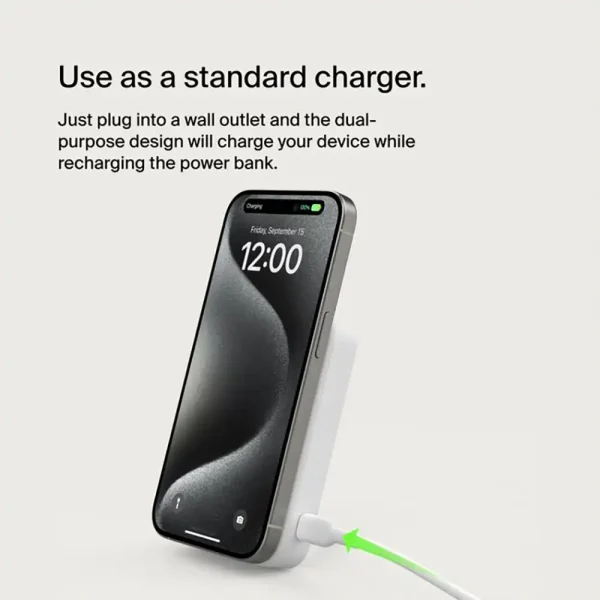 BELKIN BoostCharge Qi2 Magnetic 15W Wireless Power Bank 10K + Stand, for iPhone 16/15/14/13/12 White BPD008BTWH - Image 6