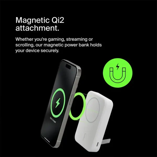 BELKIN BoostCharge Qi2 Magnetic 15W Wireless Power Bank 10K + Stand, for iPhone 16/15/14/13/12 White BPD008BTWH - Image 8