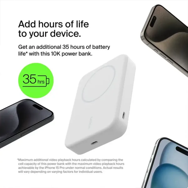 BELKIN BoostCharge Qi2 Magnetic 15W Wireless Power Bank 10K + Stand, for iPhone 16/15/14/13/12 White BPD008BTWH - Image 10