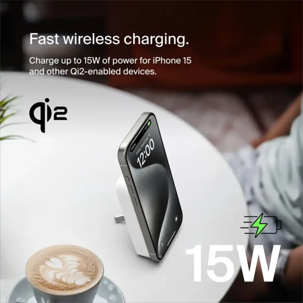 BELKIN BoostCharge Qi2 Magnetic 15W Wireless Power Bank 10K + Stand, for iPhone 16/15/14/13/12 White BPD008BTWH - Image 11