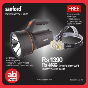 SANFORD Rechargeable Search Light SF4743SL + free Head Lamp SF1054HL