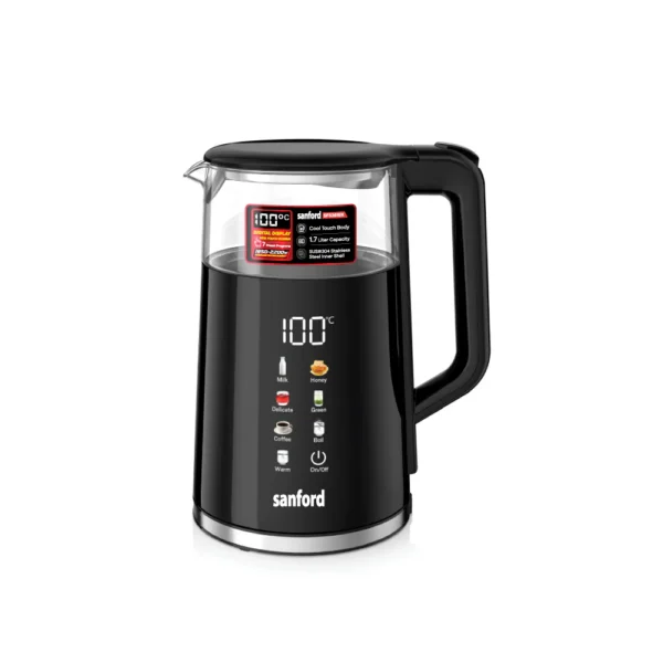 SANFORD 1.7L Digital Electric Kettle with Touch Display and 7 Preset Programs SF3361EK + Free Toaster SF5753BT