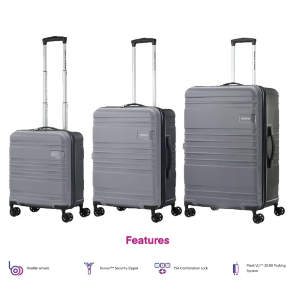 AMERICAN TOURISTER Skylette Set3pcs Black Grey + XIA72096 Medium Size Free with Rs 8500