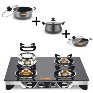 ORANGE Bundle LPG Gas Stove Automatic 4 Burners FLORA401 (ORA175) + ORA148 Casserole +ORA150 Handi+ORA016 Wok