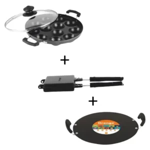 ORANGE Bundle Non Stick Round Appam With Glass Lid (ORA049) + ORA095 S/toaster + ORA102 round pan