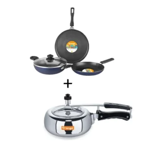 ORANGE Non-Stick 4pcs Gift Set HE-2 Induction Base (ORA155) + ORA176 Baleno Induction Base Pressure Cooker 3lts