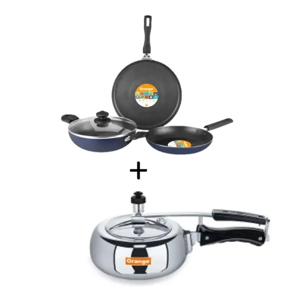 ORANGE Non-Stick 4pcs Gift Set HE-2 Induction Base (ORA155) + ORA176 Baleno Induction Base Pressure Cooker 3lts