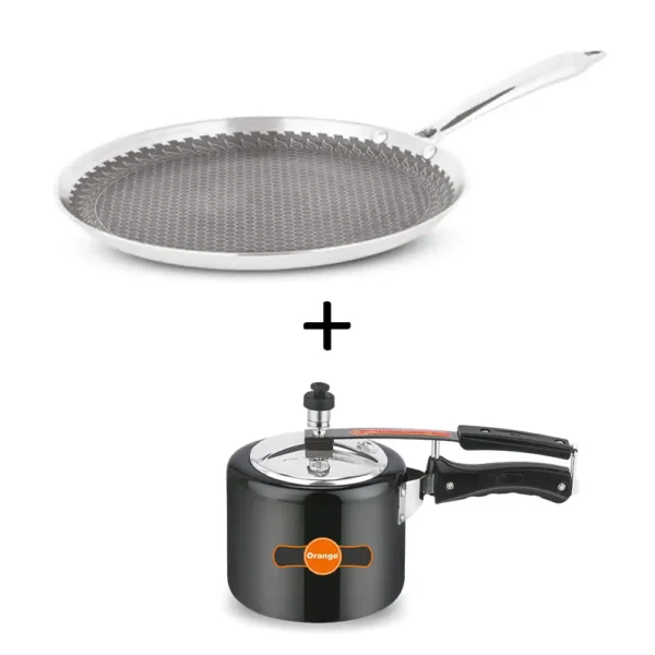ORANGE Bundle Non Stick Stainless Steel Honey Comb Pan 29cm Induction Friendly (ORA163) + Pressure Cooker 3 Lts (ORA120)