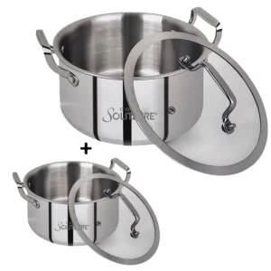 SOLITAIRE Stainless Steel Triply Casserole with Glass Lid 32cm Induction Base TPCGL10 - Add Rs 600 and Get the TPCGL02 16cm Casserole worth Rs 1250