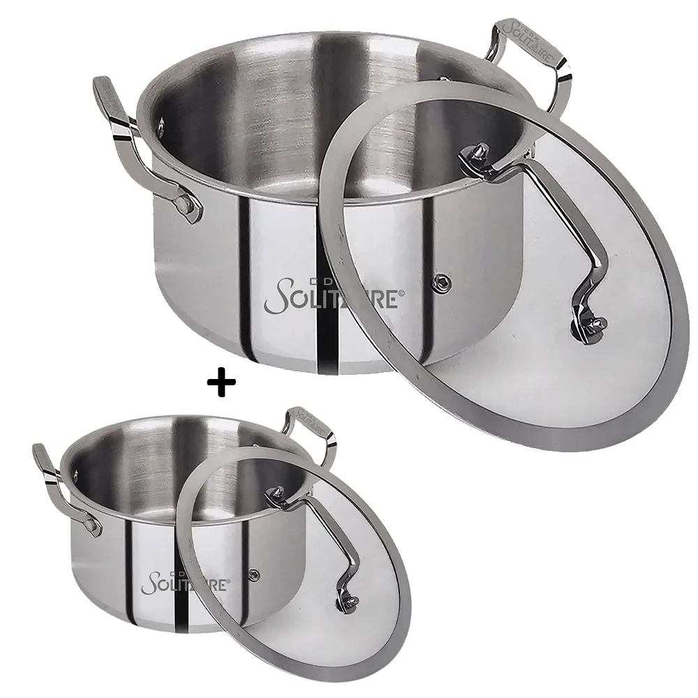 SOLITAIRE Stainless Steel Triply Casserole with Glass Lid 32cm Induction Base TPCGL10 - Add Rs 600 and Get the TPCGL02 16cm Casserole worth Rs 1250