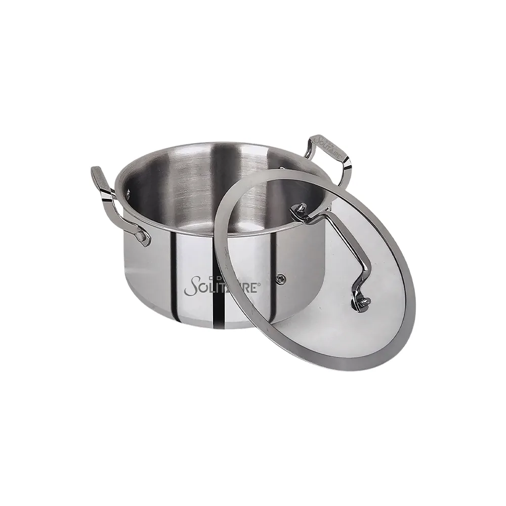 SOLITAIRE Stainless Steel Triply Casserole with Glass Lid 20cm Induction Base TPCGL04