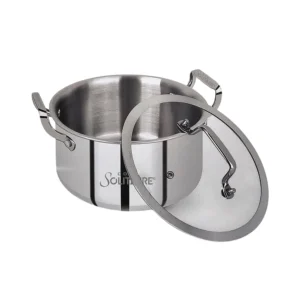 SOLITAIRE Stainless Steel Triply Casserole with Glass Lid 28cm Induction Base TPCGL08