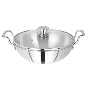 SOLITAIRE Triply Stainless Steel Wok 36cm Induction Base with Glass Lid TPKGL09 + Free HBCJ
