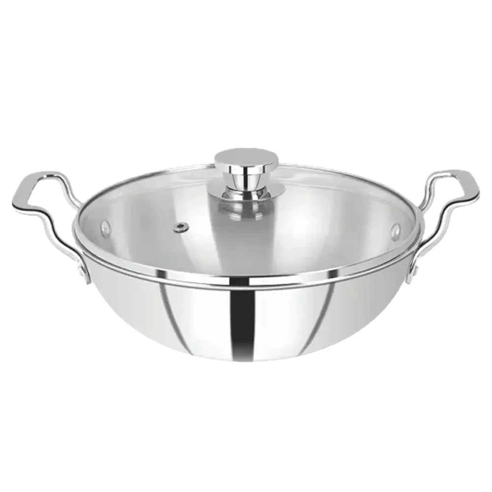 SOLITAIRE Triply Stainless Steel Wok 36cm Induction Base with Glass Lid TPKGL09 + Add Rs 250 Get MIT066 1500ml Clay Curd Pot  worth Rs 600 - Image 6