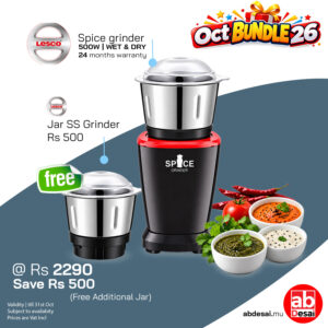 LESCO Spice Grinder 500W Grinder Wet & Dry PLUS Get one Addiitonal S-Steel Lar worth Rs 500 FREE.