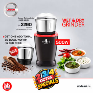 LESCO Spice Grinder 500W Grinder Wet & Dry PLUS Get one Addiitonal S-Steel Lar worth Rs 500 FREE.