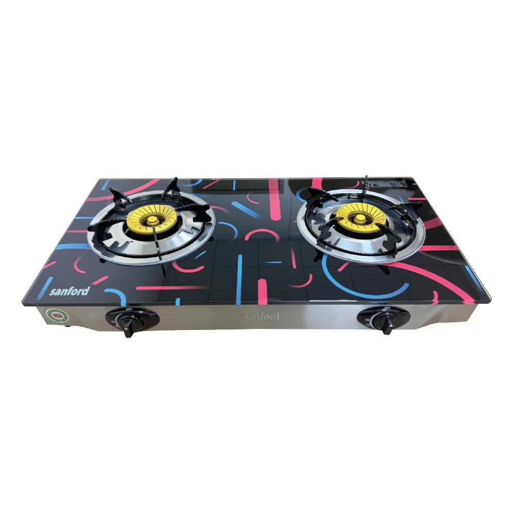 SANFORD Gas Stove Tempered Glass 2 Burners SF5228GC-B Design1 + Free Box Fan worth Rs 1390 K1202B