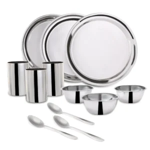 WONDERCHEF Venice Stainless Steel Dinner Set of 12pcs | Plates, Glasses, Bowls, Spoons | Classic Design and Gloss Finish | 100% Food-grade Stainless Steel | Non-corrosive, Unbreakable | Easy to Clean WON768-63155055