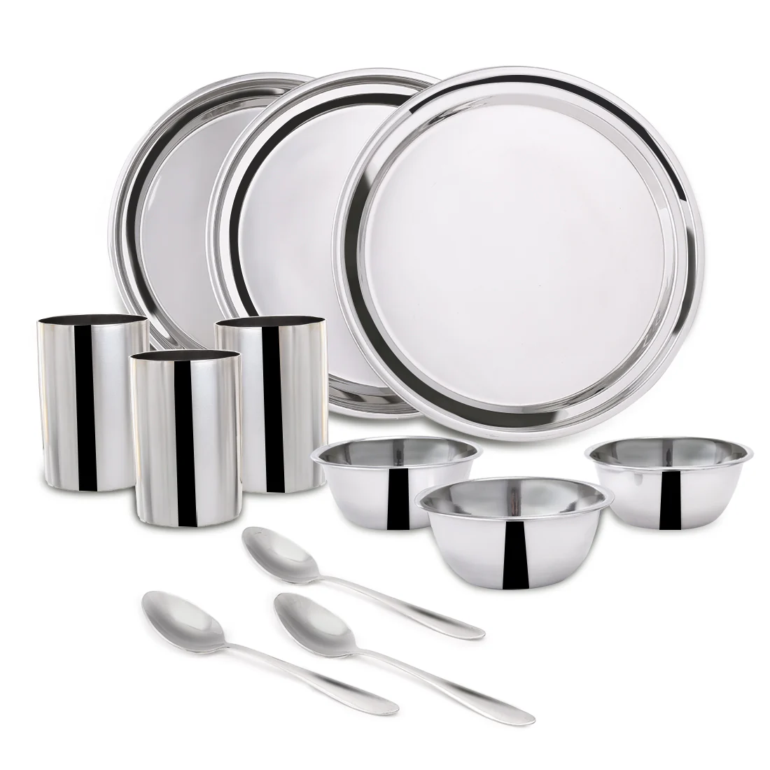WONDERCHEF Venice Stainless Steel Dinner Set of 12pcs | Plates, Glasses, Bowls, Spoons | Classic Design and Gloss Finish | 100% Food-grade Stainless Steel | Non-corrosive, Unbreakable | Easy to Clean WON768-63155055