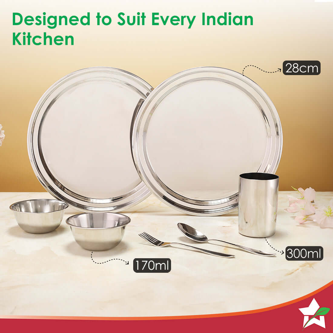 WONDERCHEF Venice Stainless Steel Dinner Set of 12pcs | Plates, Glasses, Bowls, Spoons | Classic Design and Gloss Finish | 100% Food-grade Stainless Steel | Non-corrosive, Unbreakable | Easy to Clean WON768-63155055 - Image 5