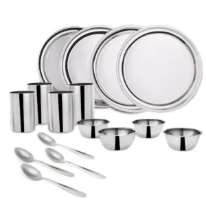 WONDERCHEF Venice Stainless Steel Dinner Set of 16pcs | Plates, Glasses, Bowls, Spoons | Classic Design and Gloss Finish | 100% Food-grade Stainless Steel | Non-corrosive, Unbreakable | Easy to Clean WON769-63155057