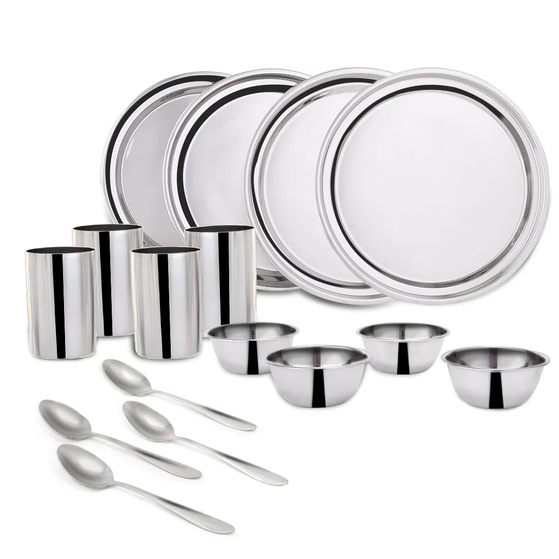 WONDERCHEF Venice Stainless Steel Dinner Set of 16pcs | Plates, Glasses, Bowls, Spoons | Classic Design and Gloss Finish | 100% Food-grade Stainless Steel | Non-corrosive, Unbreakable | Easy to Clean WON769-63155057