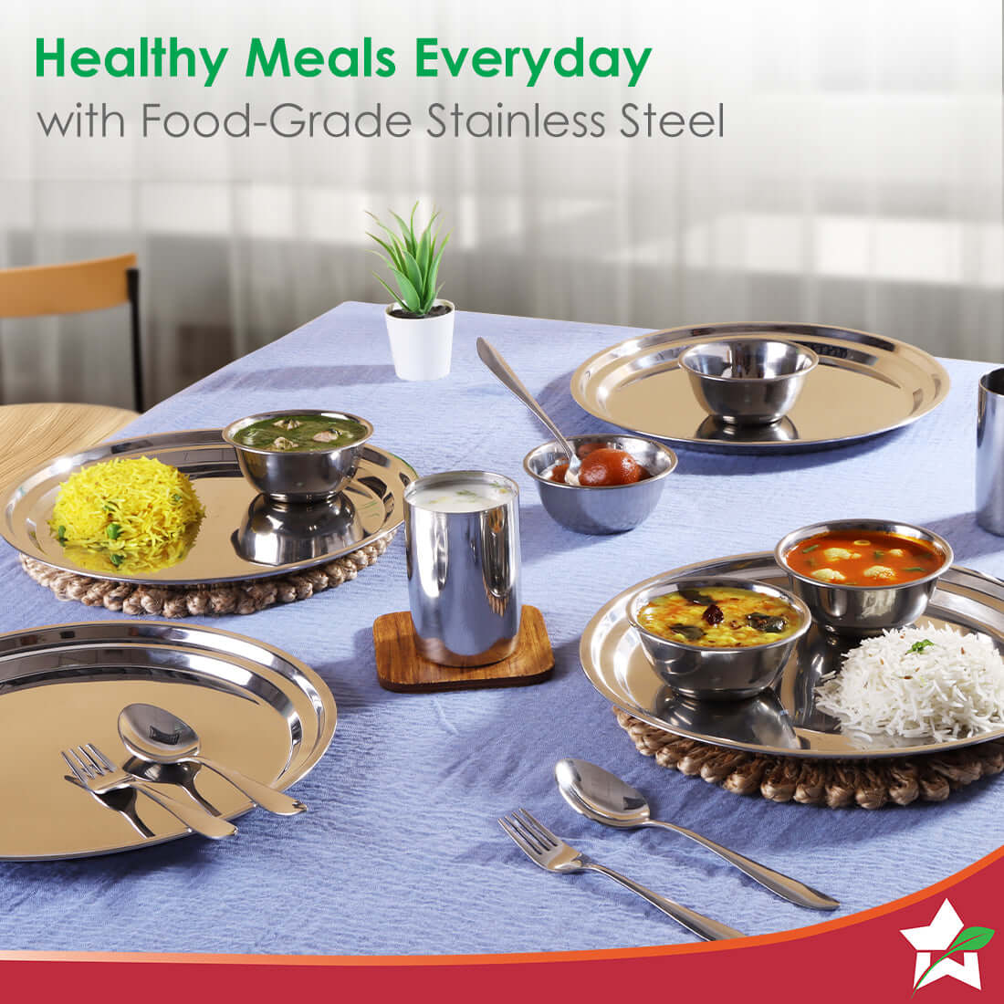 WONDERCHEF Venice Stainless Steel Dinner Set of 16pcs | Plates, Glasses, Bowls, Spoons | Classic Design and Gloss Finish | 100% Food-grade Stainless Steel | Non-corrosive, Unbreakable | Easy to Clean WON769-63155057 - Image 3