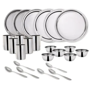 WONDERCHEF Venice Stainless Steel Dinner Set of 24pcs | Plates, Glasses, Bowls, Spoons | Classic Design and Gloss Finish | 100% Food-grade Stainless Steel | Non-corrosive, Unbreakable | Easy to Clean WON770-63155056