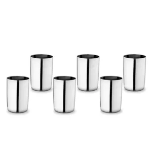 WONDERCHEF Venice Stainless Steel Glass Set of 6 | Classic Design and Gloss Finish | 100% Food-grade Stainless Steel | Non-corrosive, Sturdy and Unbreakable | Wide Neck and Rim | Easy to Clean WON771-63154998
