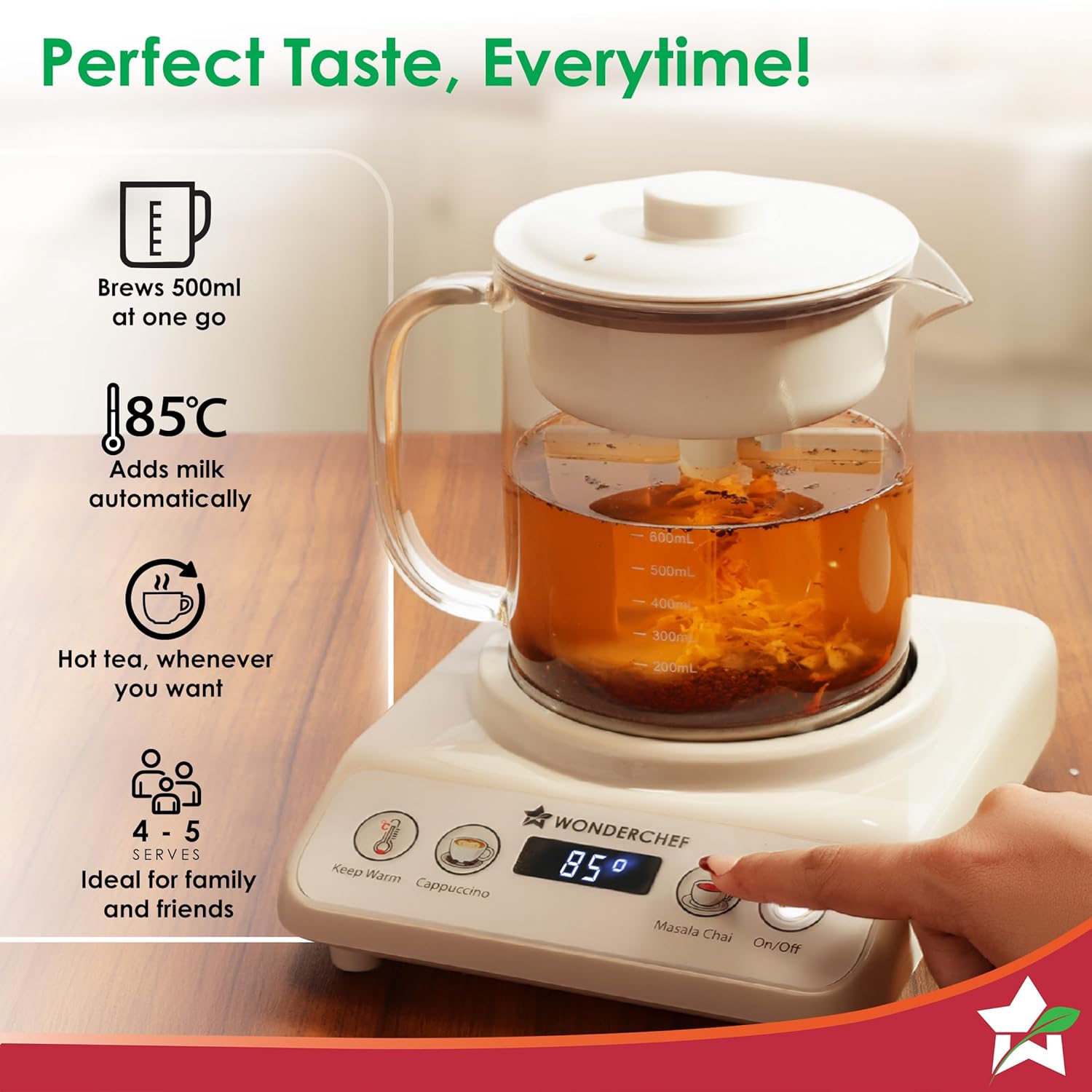 WONDERCHEF Fully Automatic Tea and Cappuccino Maker WON779-63155129 + Free 12 pcs Mitticool Chai Cups. MIT068(6pcs) x2sets - Image 5