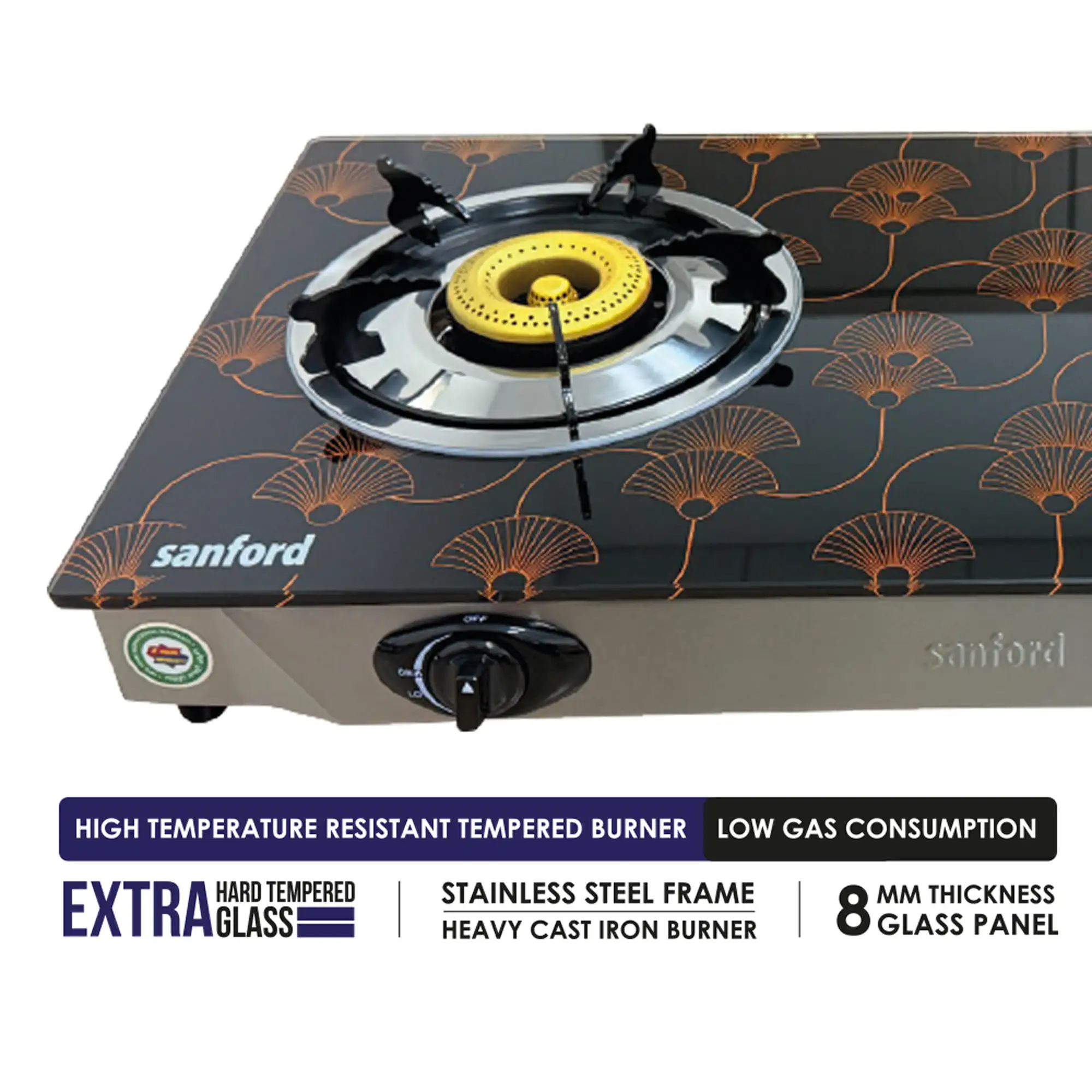 SANFORD Gas Stove Tempered Glass Double Burner SF5228GC-A-Design1 + Free K1202B Box Fan worth Rs 1390 - Image 2