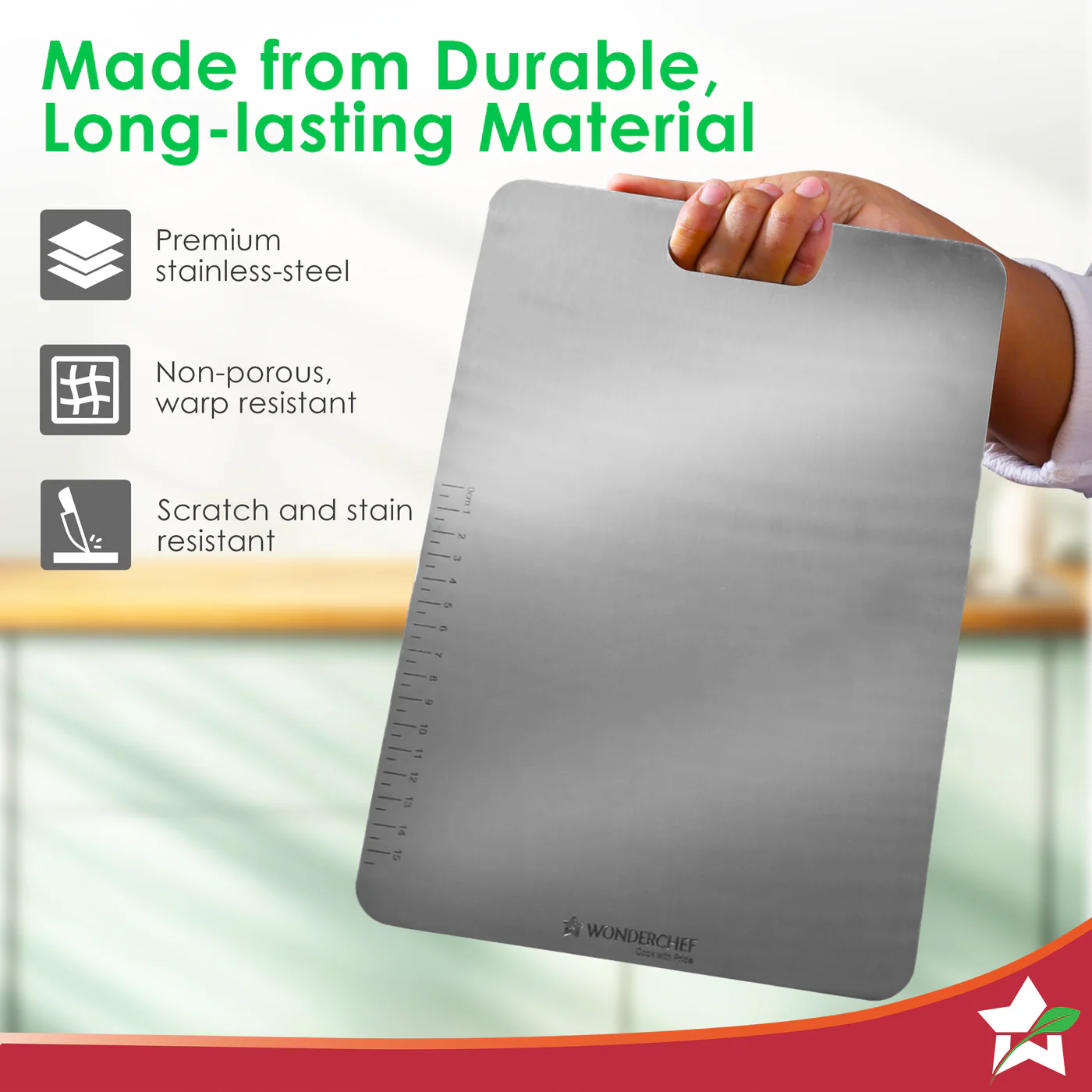 WONDERCHEF Ambrosia Stainless-steel Vegetable Chopping Board for Kitchen | Heavy-duty Material | Crack and Warp Resistant | Non-porous | Sturdy Surface | Light-weight | Easy to Clean WON765-63155073 - Image 2