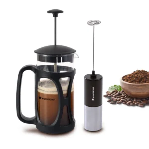 WONDERCHEF   French Press Coffee Maker & Milk Frother Gift Combo | Brew in 3 Mins | Heat Resistant Borosilicate Glass Carafe | Battery-Operated Frother for Coffee, Hot Chocolate, etc. WON780-80001168