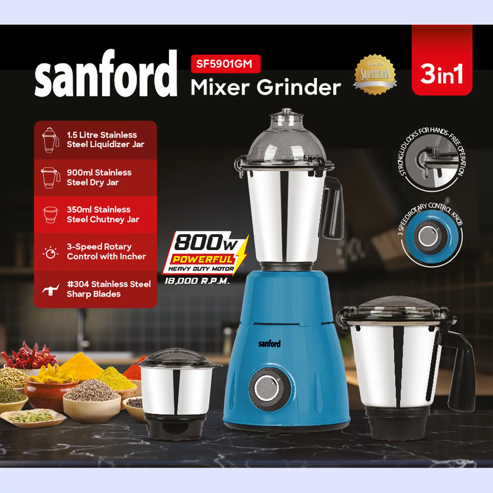 SANFORD Mixer Grinder 800W SF5901GM (as per availability of colour) - Image 5