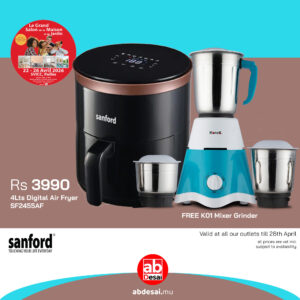SANFORD 4L Digital Air Fryer with LED Display and Non-Stick Basket SF2455AF Black + Free Mixer Grinder K01 worth Rs 1990