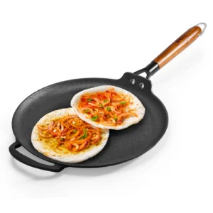 WONDERCHEF Ferro Light-weight Cast-iron Dosa Tawa | 30cm | Pre-seasoned with 100% Vegetable Oil | 40% Lighter than Regular Cast-iron Cookware | Cool-touch Real Acacia Wood Handles | 10-Year Warranty WON789-63155059