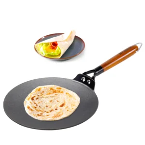 WONDERCHEF Ferro Light-weight Cast-iron Roti Tawa | 26cm | Pre-seasoned with 100% Vegetable Oil | 40% Lighter than Regular Cast-iron Cookware | Cool-touch Real Acacia Wood Handles | 10-Year Warranty WON790-63155028