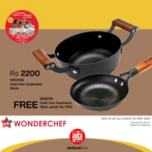 WONDERCHEF Pre-Seasoned Ferro Light 24cm Kadhai | 2.3L | Acacia Wooden Handles | Gravity Moulding Technology | No Chemical Coating |10 Year Warranty  WON746-63154905 + Free WON791