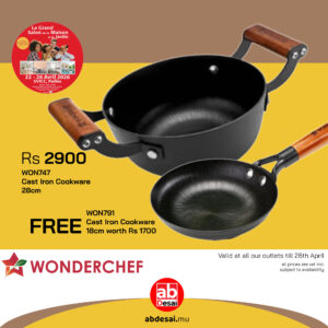 WONDERCHEF Pre-Seasoned Ferro Light 28cm Kadhai | 3.2L | Acacia Wooden Handles | Gravity Moulding Technology | No Chemical Coating |10 Year Warranty WON747-63154906 + FREE WON791