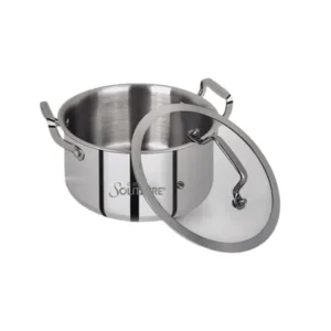 SOLITAIRE Stainless Steel Triply Casserole with Glass Lid 24cm Induction Base TPCGL06