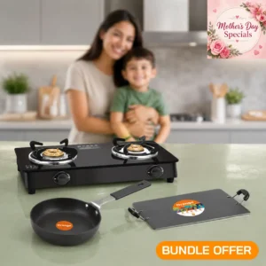 ORANGE Bundle Gas Stove Tempered Glass 2 Burners ELITE 201 Automatic Ignition (ORA171+ORA100+ORA103)