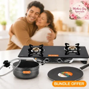 ORANGE Bundle Gas Stove Tempered Glass 2 Burners Automatic FLORA201 (ORA173+ORA043+ORA148)